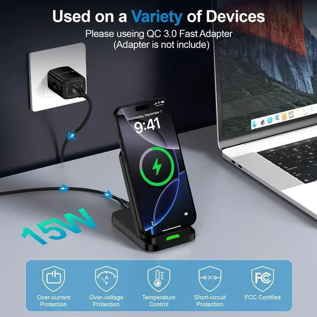 Alt view image 4 of 6 - Wireless Phone Charger for Android Charger Fast Charging Stand for Samsung Galaxy S25 Ultra/S24 Plus/S23/S22/S21/S20/Z Fold 6 15W Fast Wireless Desk Phone Charging Station for Pixel 9 Pro xl/8a/7a/8/7