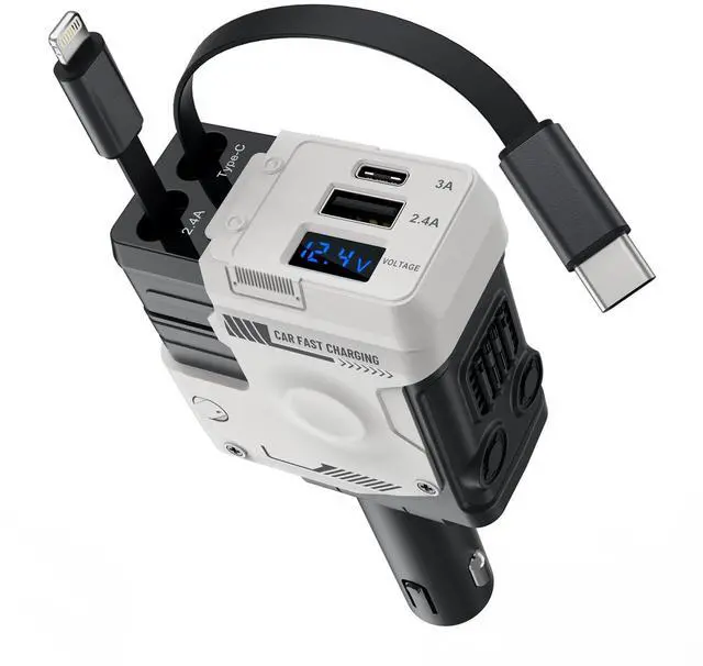 Main image of 4 in 1 Retractable Car Charger, 127W Car Charger USB C Fast Charge with 2 Cables 2.6 FT and 2 USB Ports, 180° Adjustable Multi Port for iPhone/Ipad/Phone/Tablet/Laptop