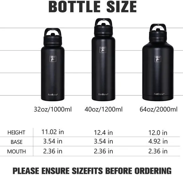 Alt view image 6 of 7 - Fanhaw 32 oz Stainless Steel Insulated Water Bottle with 3 Lids (Straw, Spout and Carabiner Lid) - Wide Mouth Travel Thermal Mug (Yellow Orange)