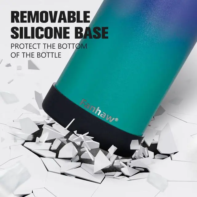 Alt view image 5 of 7 - Fanhaw 32 oz Stainless Steel Insulated Water Bottle with 3 Lids (Straw, Spout and Carabiner Lid) - Wide Mouth Travel Thermal Mug (Purple Green)