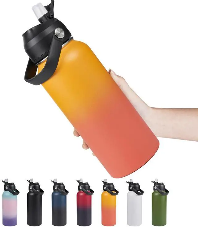 Main image of Fijinhom 32oz Insulated Stainless Steel Water Bottle, Wide Mouth Double Wall Vacuum, Silicone Straw, Sweat & Leak Proof, BPA Free Insulated Water Flask for Travel, Keep Cold 24h Hot 12h, Orange