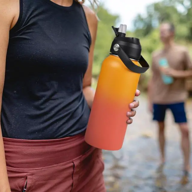 Alt view image 6 of 7 - Fijinhom 32oz Insulated Stainless Steel Water Bottle, Wide Mouth Double Wall Vacuum, Silicone Straw, Sweat & Leak Proof, BPA Free Insulated Water Flask for Travel, Keep Cold 24h Hot 12h, Orange