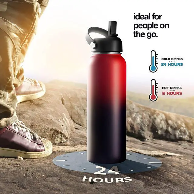 Alt view image 2 of 6 - Brewberry Stainless Steel Insulated Water Bottle and Travel Mug for Hot and Cold Beverages, Wide Mouth, Double Wall Insulated Hydration Sports Water Bottle for Hiking, Biking, Outdoor, 32 OZ BPA Free