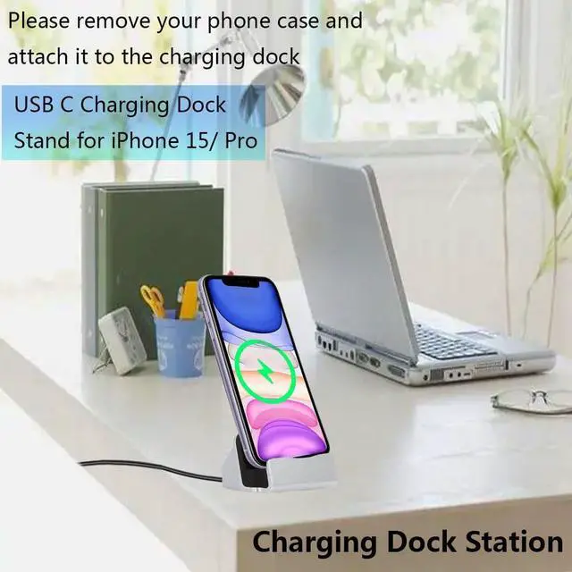 Alt view image 4 of 7 - Charging Dock Stand for iPhone 15/ Pro, USB C to USB Fast Charging Station, Compatible with iPhone 15 Pro Max Plus, Samsung Galaxy S8, Note8, LG G5 G6 V20, HTC 10, Google Pixel