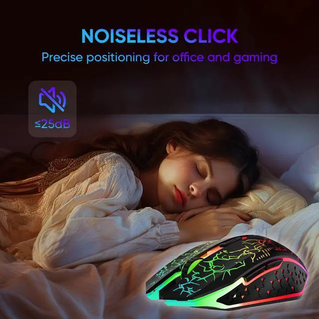 Alt view image 5 of 7 - MELOGAGA Bluetooth Wireless Gaming Mouse, 2.4G Cordless RGB Rechargeable PC Game Mouse, Black