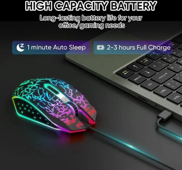 Alt view image 6 of 7 - MELOGAGA Bluetooth Wireless Gaming Mouse, 2.4G Cordless RGB Rechargeable PC Game Mouse, Black