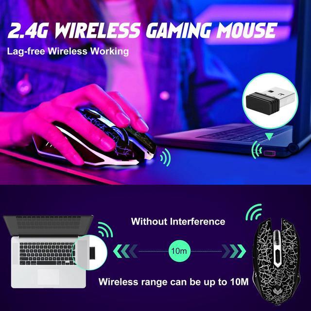 Alt view image 2 of 7 - LuLabboard Wireless Gaming Mouse, Rechargeable Wireless Computer Mouse, 7-Color LED Light, Ergonomic Mouse with 6 Silent Click Buttons, 3 Adjustable 2400 DPI Wireless Mouse for Laptop,PC,Mac, Black