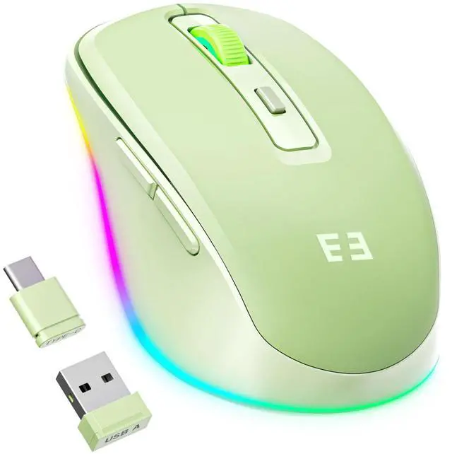 Main image of seenda Wireless Mouse with Jiggler - Light Up USB C Mouse, USB&Type C Receiver, Build-in Jiggler Mover Compatible with MacBook,iPad,Windows Tablet/Laptop/Computer, Green