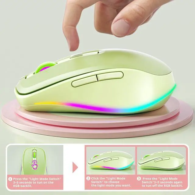 Alt view image 4 of 7 - seenda Wireless Mouse with Jiggler - Light Up USB C Mouse, USB&Type C Receiver, Build-in Jiggler Mover Compatible with MacBook,iPad,Windows Tablet/Laptop/Computer, Green