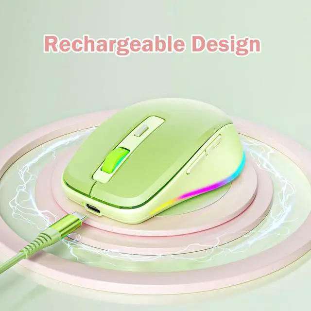 Alt view image 5 of 7 - seenda Wireless Mouse with Jiggler - Light Up USB C Mouse, USB&Type C Receiver, Build-in Jiggler Mover Compatible with MacBook,iPad,Windows Tablet/Laptop/Computer, Green