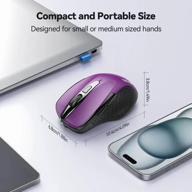 Alt view image 2 of 7 - TECKNET Wireless Mouse, 2.4G Ergonomic Optical Mouse, Computer Mouse for Laptop, PC, Computer, Chromebook, Notebook, 6 Buttons, 24 Months Battery Life, 2600 DPI, 5 Adjustment Levels