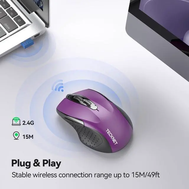 Alt view image 6 of 7 - TECKNET Wireless Mouse, 2.4G Ergonomic Optical Mouse, Computer Mouse for Laptop, PC, Computer, Chromebook, Notebook, 6 Buttons, 24 Months Battery Life, 2600 DPI, 5 Adjustment Levels