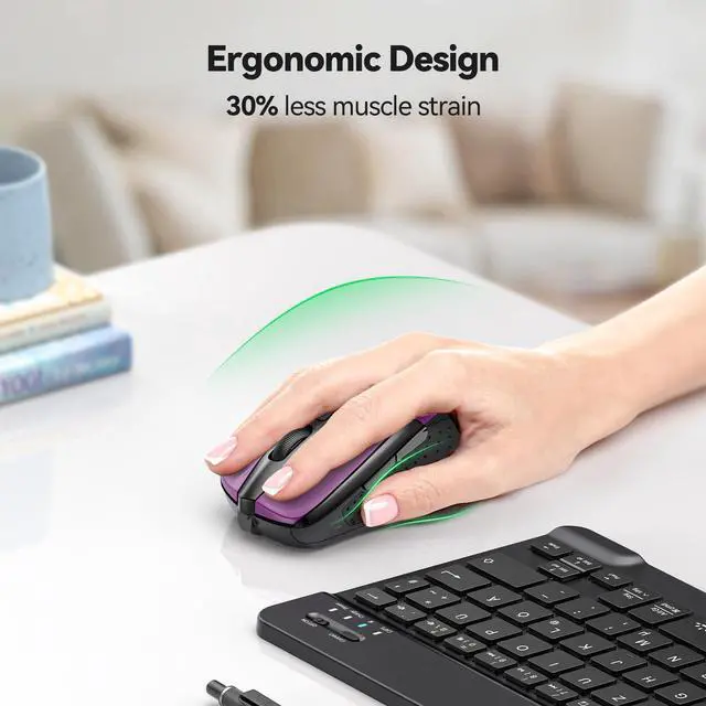 Alt view image 4 of 7 - TECKNET Wireless Mouse, 2.4G Ergonomic Optical Mouse, Computer Mouse for Laptop, PC, Computer, Chromebook, Notebook, 6 Buttons, 24 Months Battery Life, 2600 DPI, 5 Adjustment Levels
