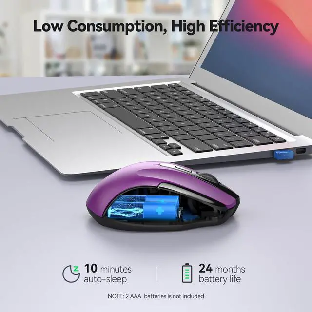 Alt view image 7 of 7 - TECKNET Wireless Mouse, 2.4G Ergonomic Optical Mouse, Computer Mouse for Laptop, PC, Computer, Chromebook, Notebook, 6 Buttons, 24 Months Battery Life, 2600 DPI, 5 Adjustment Levels