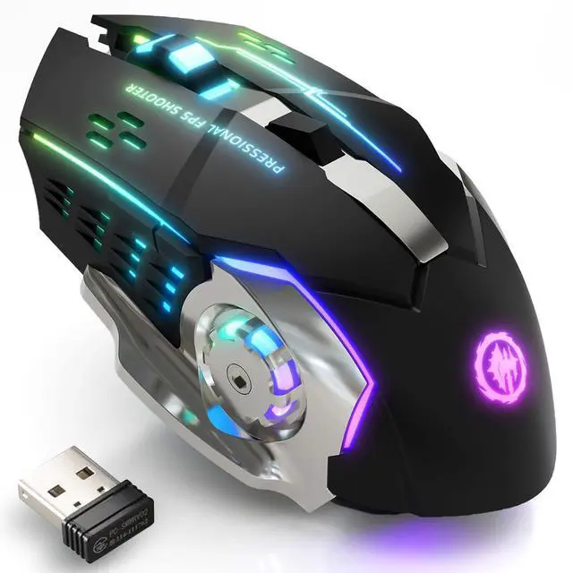 Main image of Wireless Gaming Mouse Bluetooth Mouse RGB Rechargeable 2.4G USB Cordless Computer Mice with 7 Color Backlit, 6 Buttons & Silent Click for Laptop, iPad, Mac OS, PC, Windows -Black