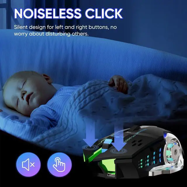 Alt view image 5 of 7 - Wireless Gaming Mouse Bluetooth Mouse RGB Rechargeable 2.4G USB Cordless Computer Mice with 7 Color Backlit, 6 Buttons & Silent Click for Laptop, iPad, Mac OS, PC, Windows -Black