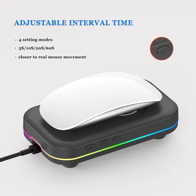 Alt view image 2 of 7 - WFB Mouse Jiggler Undetectable Mouse Mover Device with Timer, ON/Off Switch, RGB Mouse Wiggler for Prevent Computer Laptop Screen Sleep (No Software Required)