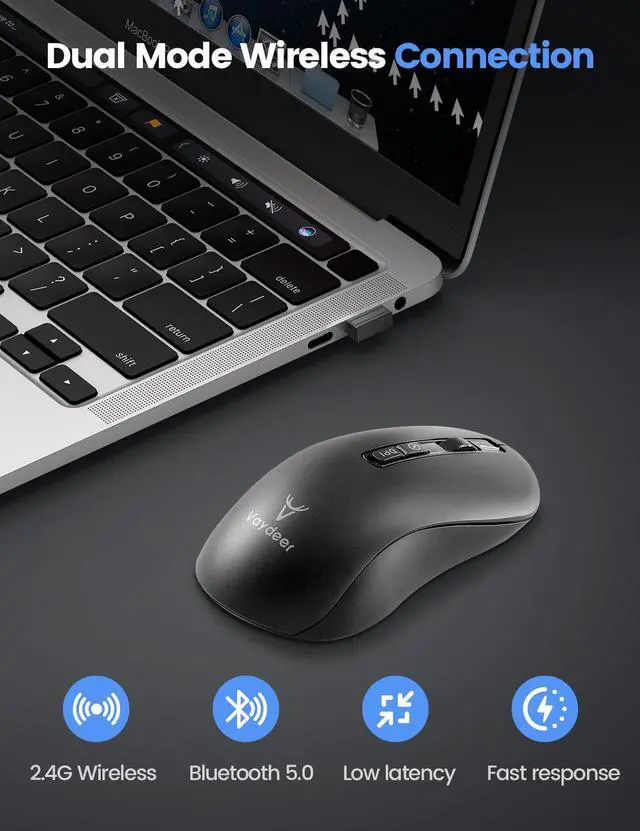 Alt view image 3 of 7 - Vaydeer Wireless Mouse Jiggler, 2.4G Wireless Mice with Build-in Mouse Mover, Rechargeable Moving Mouse for Laptop with Undetectable Random Movement Keeps Computers Awake - Black