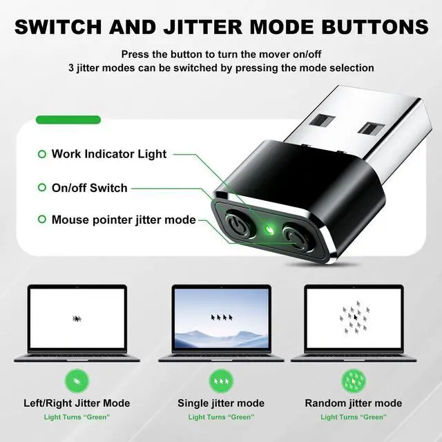 Alt view image 4 of 7 - Mouse Jiggler Compatible with USB Interface Devices, Undetectable Mini 2.4Ghz Mouse Mover with Switch/Shaker Buttons,With 3 jitter modes, no drivers required, plug and play to keep PC/laptop awake
