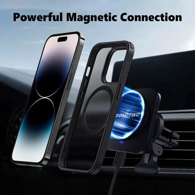 Alt view image 2 of 6 - 15W Sovotiko Magsafe Car Mount Charger, Magnetic Phone Holder for Car, Air Vent/Dashboard Wireless Charger for iPhone 16 15 14 13 12 Pro Max, Samsung Galaxy S25 Ultra S24 S23+, etc. Fast Charging