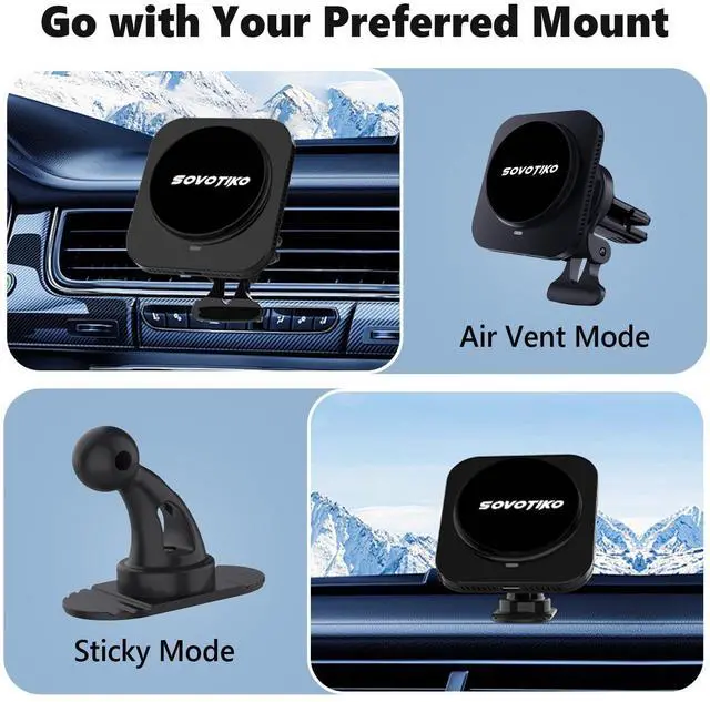 Alt view image 3 of 6 - 15W Sovotiko Magsafe Car Mount Charger, Magnetic Phone Holder for Car, Air Vent/Dashboard Wireless Charger for iPhone 16 15 14 13 12 Pro Max, Samsung Galaxy S25 Ultra S24 S23+, etc. Fast Charging