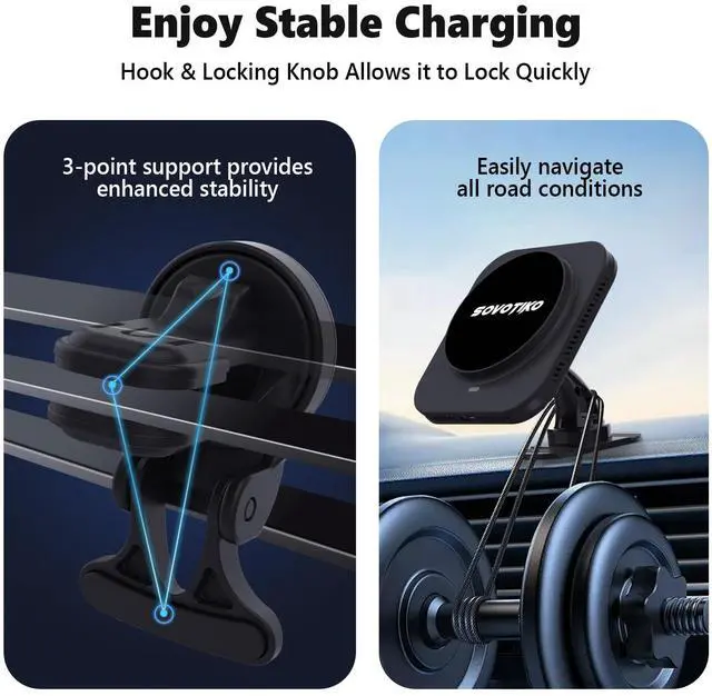 Alt view image 5 of 6 - 15W Sovotiko Magsafe Car Mount Charger, Magnetic Phone Holder for Car, Air Vent/Dashboard Wireless Charger for iPhone 16 15 14 13 12 Pro Max, Samsung Galaxy S25 Ultra S24 S23+, etc. Fast Charging