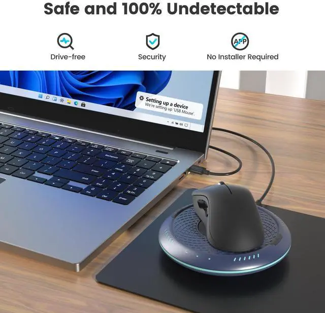 Alt view image 4 of 7 - Cloudeck Mouse Mover Undetectable Mouse Jiggler with ON/Off Switch,Turn & Stop, 2 Speed Modes with Memory Function, Random Move Mechanical Turntable Pad for Wired & Wireless Mouse