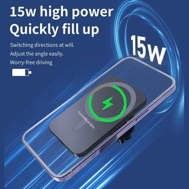 Alt view image 5 of 7 - Wireless Car Charger for iPhone, HYDGYC Magsafe Car Charger for Air Vent, 15W Fast Car Wireless Charging Pad with 360° Rotation, Compatible with iPhone 16/15/14/13/12 (Black)