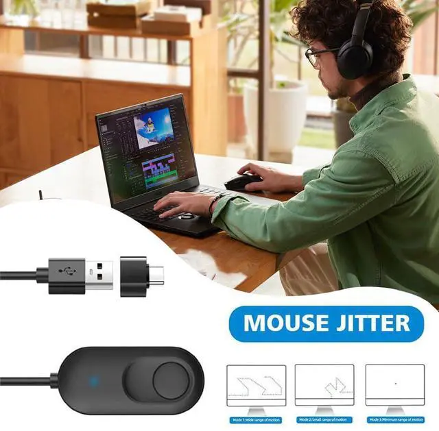 Alt view image 5 of 7 - Tedubax Mouse Jiggler USB Mouse Mover with Switch Button, Automatic Mini Mouse Shaker with 2 Jiggle Modes, Driver-Free, Plug & Play, Keep Computer/Laptop Awake, with USB-C Adapter, Black