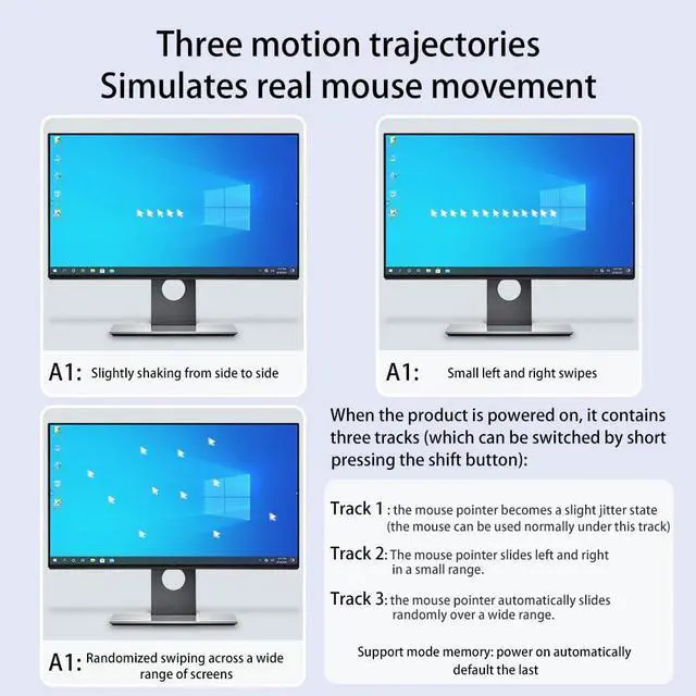 Alt view image 7 of 7 - Tedubax Mouse Jiggler USB Mouse Mover with Switch Button, Automatic Mini Mouse Shaker with 2 Jiggle Modes, Driver-Free, Plug & Play, Keep Computer/Laptop Awake, with USB-C Adapter, Black