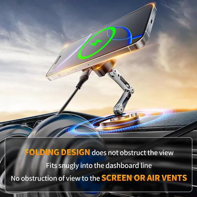 Alt view image 6 of 7 - Mag-Safe Car Mount Charger Wireless - 15W Magnetic Phone Holder Car Charger Stick on Dashboard with Universal 360° Foldable Full Metal Car Accessories for iPhone 16/15/14/13/12 & Samsung