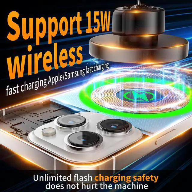 Alt view image 3 of 7 - Mag-Safe Car Mount Charger Wireless - 15W Magnetic Phone Holder Car Charger Stick on Dashboard with Universal 360° Foldable Full Metal Car Accessories for iPhone 16/15/14/13/12 & Samsung