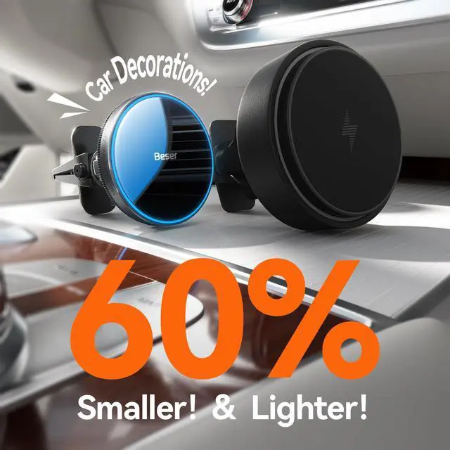 Alt view image 2 of 7 - Beser for MagSafe Car Charger Mount, 15W Magnetic Wireless Qi Charger & Phone Holder, Dashboard/Vent Mount for iPhone 16/15/14/13/12 Mini Pro Max, Aluminum Alloy, Black