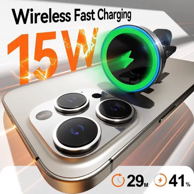 Alt view image 4 of 7 - Beser for MagSafe Car Charger Mount, 15W Magnetic Wireless Qi Charger & Phone Holder, Dashboard/Vent Mount for iPhone 16/15/14/13/12 Mini Pro Max, Aluminum Alloy, Black