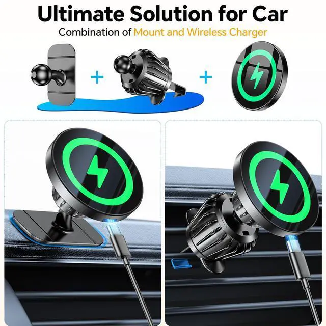 Alt view image 2 of 7 - Coolpow for Magsafe Car Mount Charger100% Stable 15W Magsafe Car Charger, Car Phone Holder Charger Mag Safe car Accessories for Women Men Magnetic Wireless Car Charger iPhone 16 Pro Max 15 14 13 12