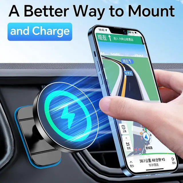 Alt view image 4 of 7 - Coolpow for Magsafe Car Mount Charger100% Stable 15W Magsafe Car Charger, Car Phone Holder Charger Mag Safe car Accessories for Women Men Magnetic Wireless Car Charger iPhone 16 Pro Max 15 14 13 12