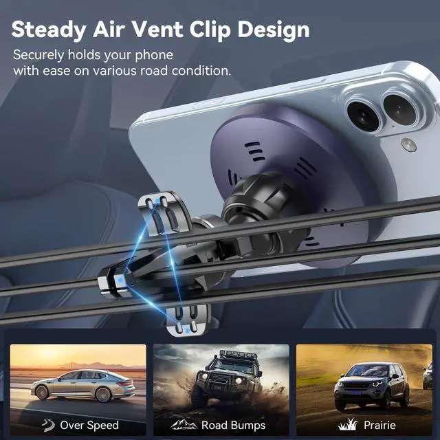 Alt view image 3 of 7 - Lecork for Magsafe Car Mount Charger, 15W Magnetic Wireless Car Charger for iPhone, Magsafe Air Vent Car Holder Charger for iPhone 16 Pro Max/16/15/14 13 12, Samsung S25/S25+/Ultra, RGB LED Design