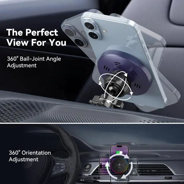 Alt view image 5 of 7 - Lecork for Magsafe Car Mount Charger, 15W Magnetic Wireless Car Charger for iPhone, Magsafe Air Vent Car Holder Charger for iPhone 16 Pro Max/16/15/14 13 12, Samsung S25/S25+/Ultra, RGB LED Design