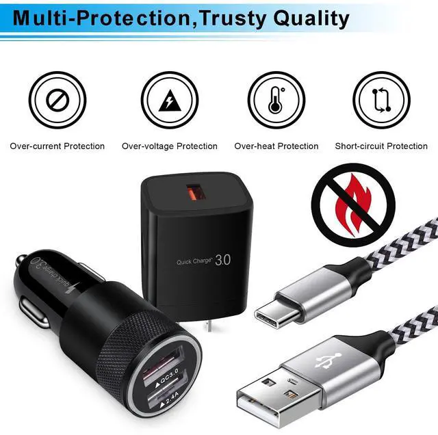 Alt view image 6 of 7 - Super Fast Charger Type C Kit, 18W Quick Charge 3.0 Wall Charger Car Adapter for Samsung Galaxy S25 Ultra S25 S24 FE Z Flip6 Flip5 Fold6 A55 A35 A15 A14 A13 S23 iPhone 16/15/Pro with 2 USB C Cable 3FT