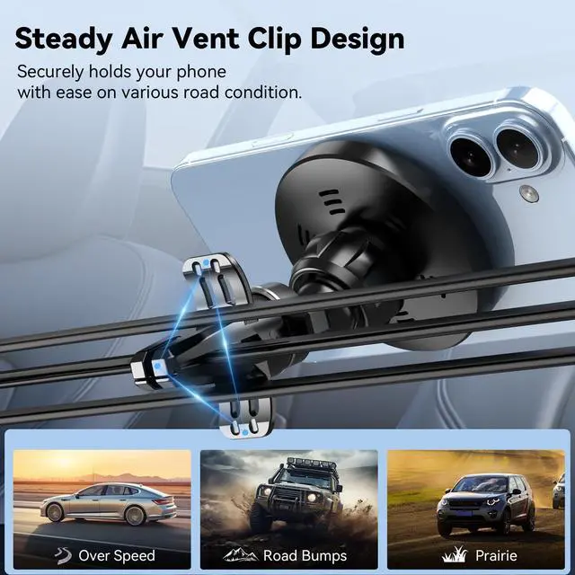 Alt view image 3 of 7 - Lecork for Magsafe Car Mount, 15W Magnetic Wireless Charger for iPhone, Magsafe Air Vent Car Holder Charger for iPhone 16 Pro Max/16/15/14 13 12, Samsung S25/S25+/Ultra, RGB LED Design