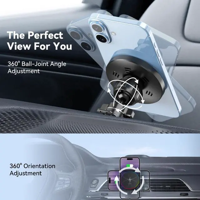 Alt view image 5 of 7 - Lecork for Magsafe Car Mount, 15W Magnetic Wireless Charger for iPhone, Magsafe Air Vent Car Holder Charger for iPhone 16 Pro Max/16/15/14 13 12, Samsung S25/S25+/Ultra, RGB LED Design
