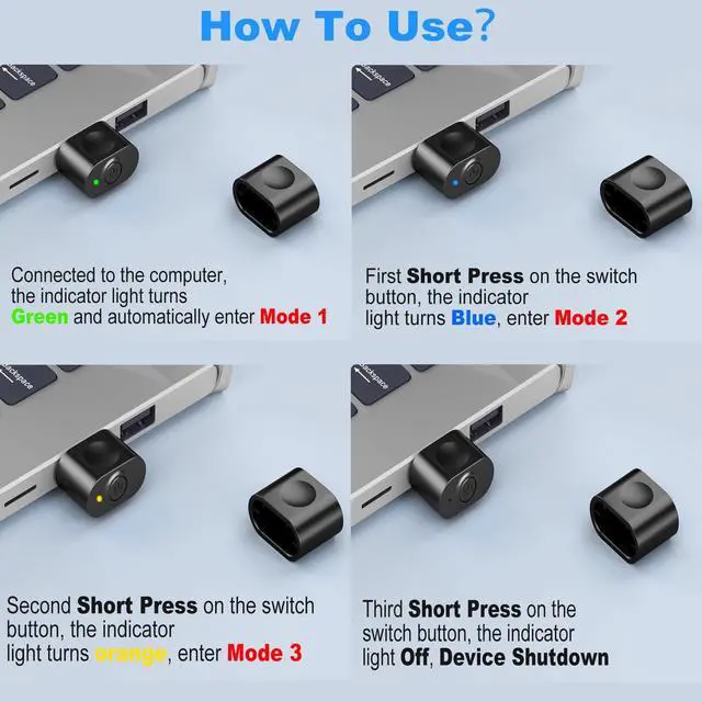 Alt view image 2 of 7 - Amzcase Mouse Jiggler Undetectable, Mouse Mover Jiggler USB with Switch Button, Automatic Mouse Mover Device Undetectable with 3 Jiggle Modes, Plug and Play Keep Computer/Laptop Awake,Black