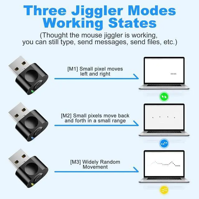 Alt view image 4 of 7 - Amzcase Mouse Jiggler Undetectable, Mouse Mover Jiggler USB with Switch Button, Automatic Mouse Mover Device Undetectable with 3 Jiggle Modes, Plug and Play Keep Computer/Laptop Awake,Black