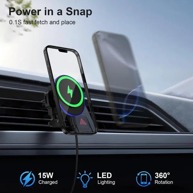Alt view image 5 of 7 - 15W Magnetic Wireless Car Charger, MagSafe Car Mount Charger Fast Air Vent Car Phone Holder Charge r for iPhone 16e 16 Pro 16 15 14 13 12 Pro Max Samsung Galaxy S25 Ultra S25 Plus S24 FE S24 S23 Ultra