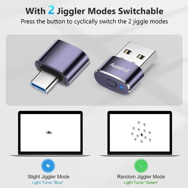 Alt view image 2 of 7 - Mouse Jiggler Undetectable Metal USB Mouse Mover with Switch Button, Automatic Mini Mouse Shaker with 2 Jiggle Modes, Driver-Free, Plug & Play, Keep Computer/Laptop Awake, with USB-C Adapter, Purple