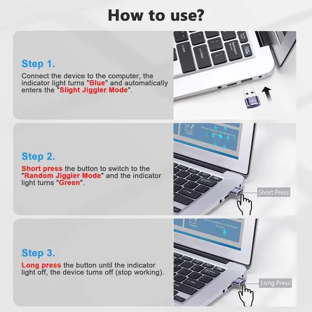 Alt view image 6 of 7 - Mouse Jiggler Undetectable Metal USB Mouse Mover with Switch Button, Automatic Mini Mouse Shaker with 2 Jiggle Modes, Driver-Free, Plug & Play, Keep Computer/Laptop Awake, with USB-C Adapter, Purple