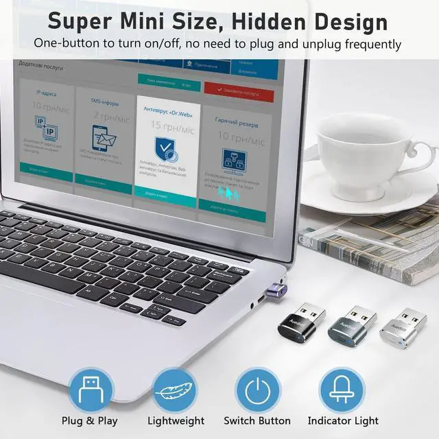 Alt view image 7 of 7 - Mouse Jiggler Undetectable Metal USB Mouse Mover with Switch Button, Automatic Mini Mouse Shaker with 2 Jiggle Modes, Driver-Free, Plug & Play, Keep Computer/Laptop Awake, with USB-C Adapter, Purple