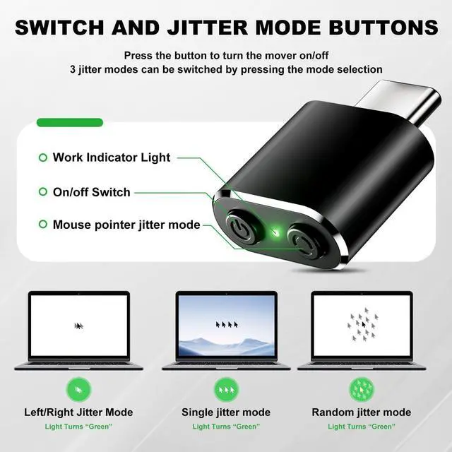 Alt view image 4 of 7 - Mouse Jiggler Compatible with Type C Interface Devices,Undetectable Mini USB-C Mouse Mover with Switch/Shaker Buttons,With 3 jitter modes,Driver-free,plug&play to keep PC/laptop/phone/tablet awake