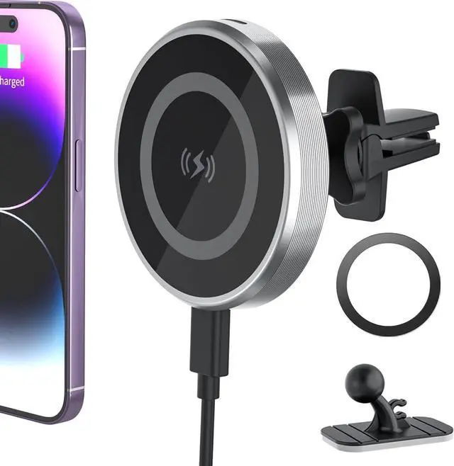 Main image of Magnetic Wireless Car Charger,15W Super Fast Charging Magsafe Car Mount Charger for iPhone 16/15/14/13/12 /Pro/Max/Plus/Mini, Stick on Dashboard/Clip to Air Vent Phone Holder Mount