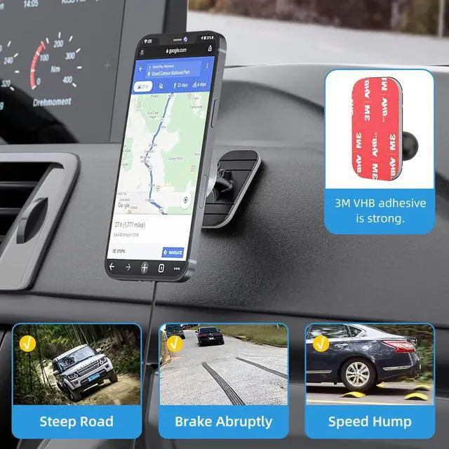 Alt view image 5 of 7 - Magnetic Wireless Car Charger,15W Super Fast Charging Magsafe Car Mount Charger for iPhone 16/15/14/13/12 /Pro/Max/Plus/Mini, Stick on Dashboard/Clip to Air Vent Phone Holder Mount